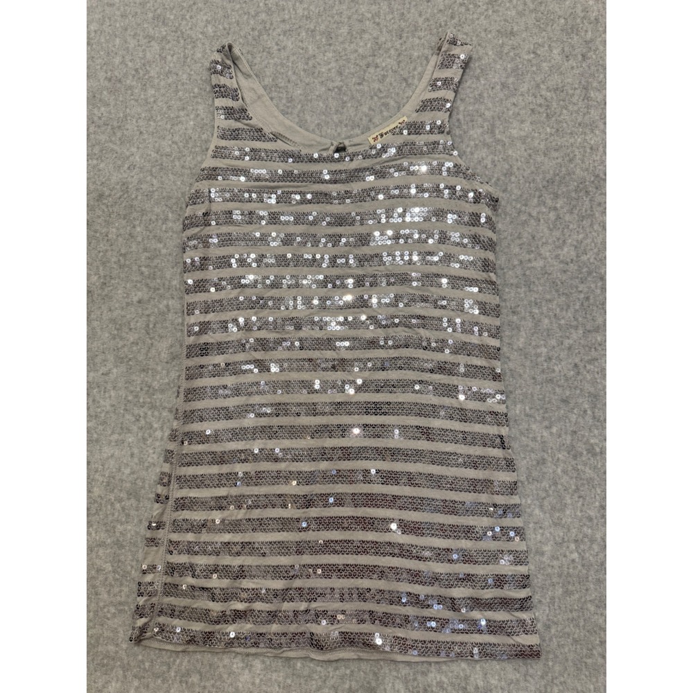 Vintage Forever 21 Womens Small Gray Sequin Striped Mini Dress Small Homecoming